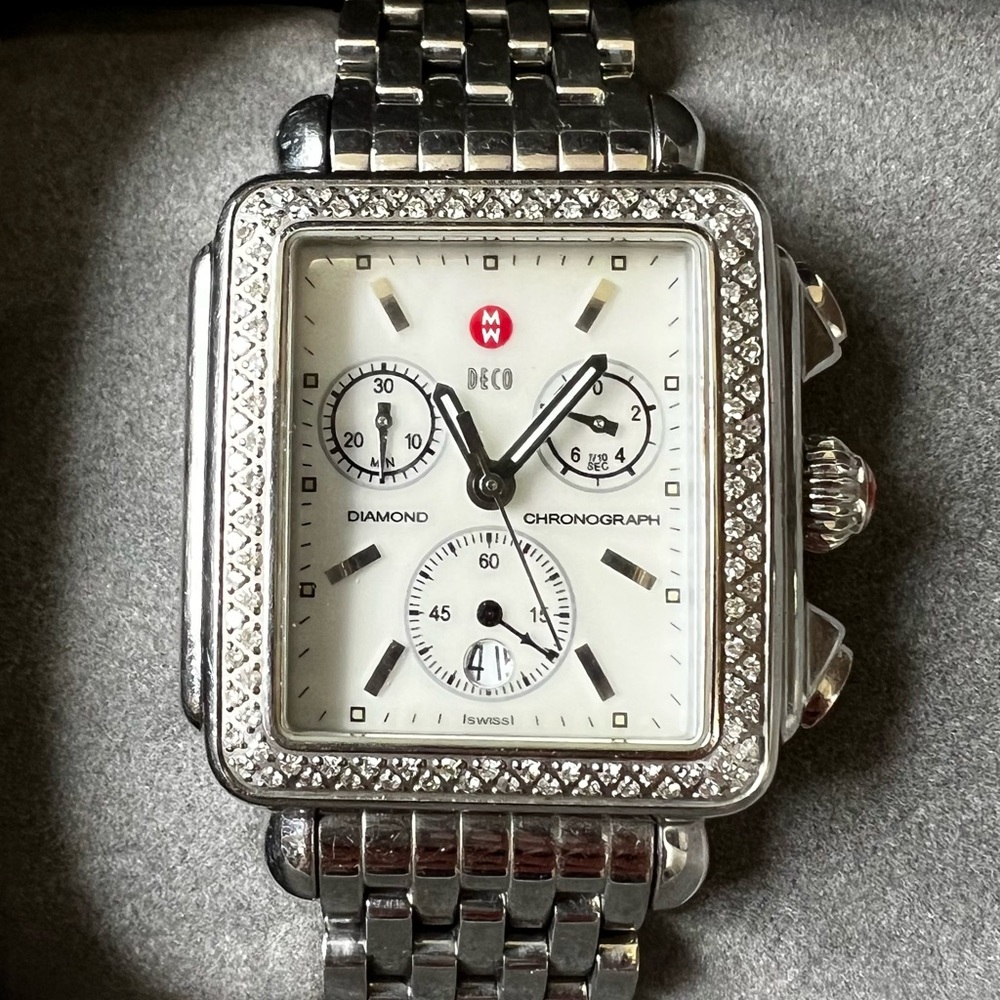 Michele Deco Diamonds Silver Bracelet Watch. 0.60 CT -180 Diamonds.